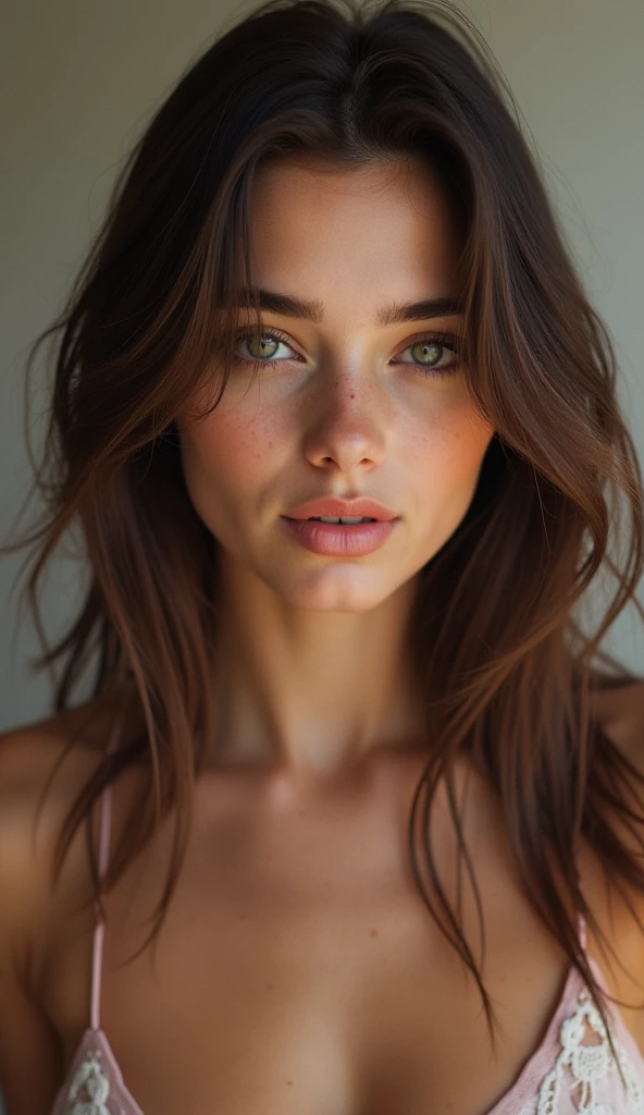 Photorealistic Portrait Image of a Beautiful 20 years old Influencer girl, Brunette, looking in front