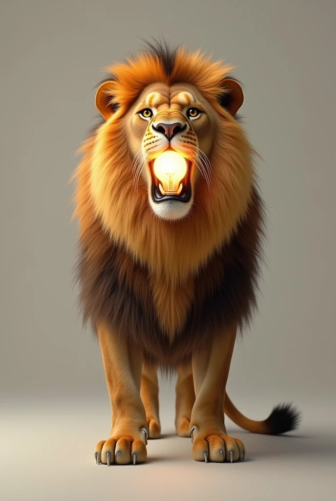 Lion holding light bulb on its mouth blank background 