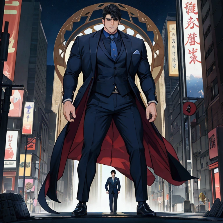 It has a huge body of 20 meters、There is a cute adult boy giant。He has no beard、With short black hair、He has bigger muscles than a bodybuilder。The erect penis reaches the chest、His large testicles, which reach down to his knees, are conspicuous.。Its body is bigger than a building.、Strong and courageous々Standing with a pose。In the palm of his hand、Height2.There&#39;s a 3-meter mafia boss.。he is 34 years old、Muscular like a bodybuilder、The whole body is full of flesh、It is characterized by its hairy body。His large dark blue pants were bulging.、I&#39;m sweating。Hairy breasts、arm、stomach、foot、A dark blue jacket suit fits snugly around his legs.、Her whole body is covered in tattoos and has almond-smooth skin.。His dark hair and grey eyes are striking.、胸やstomachにもタトゥーがあります。especially、His 40cm monster penis stands out.。With its overwhelming presence and dignity、Overwhelming the surroundings。He also has an impressive presence.。The two of them strike their best pose together、Its huge size and intimidating presence dominates the entire city.。
