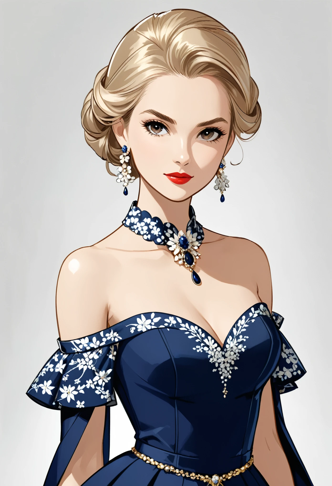 in style of Carolina Herrera
1 girl,character concept design,half body