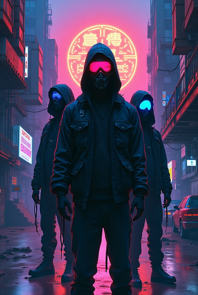 A record cover of the urban metal group but in a cyberpunk trash version