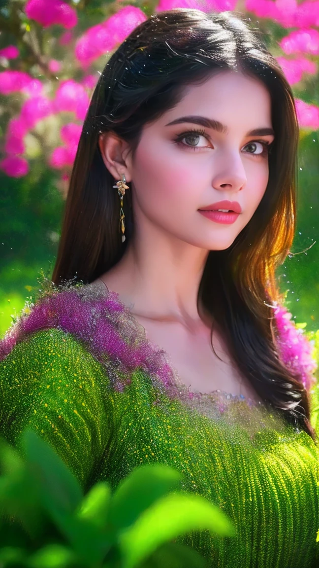 a beautiful girl in a lush garden, surrounded by colorful flowers, gazing up at a starry night sky, (best quality,4k,8k,highres,masterpiece:1.2),ultra-detailed,(realistic,photorealistic,photo-realistic:1.37),extremely detailed eyes and face,longeyelashes,detailed flower petals,detailed starry night sky,vibrant colors,cinematic lighting,intricate background details,fantasy,dreamlike
