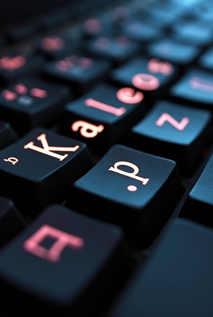 computer keyboard, on which it is written "Kaleos.p" laid out in letters, view from above