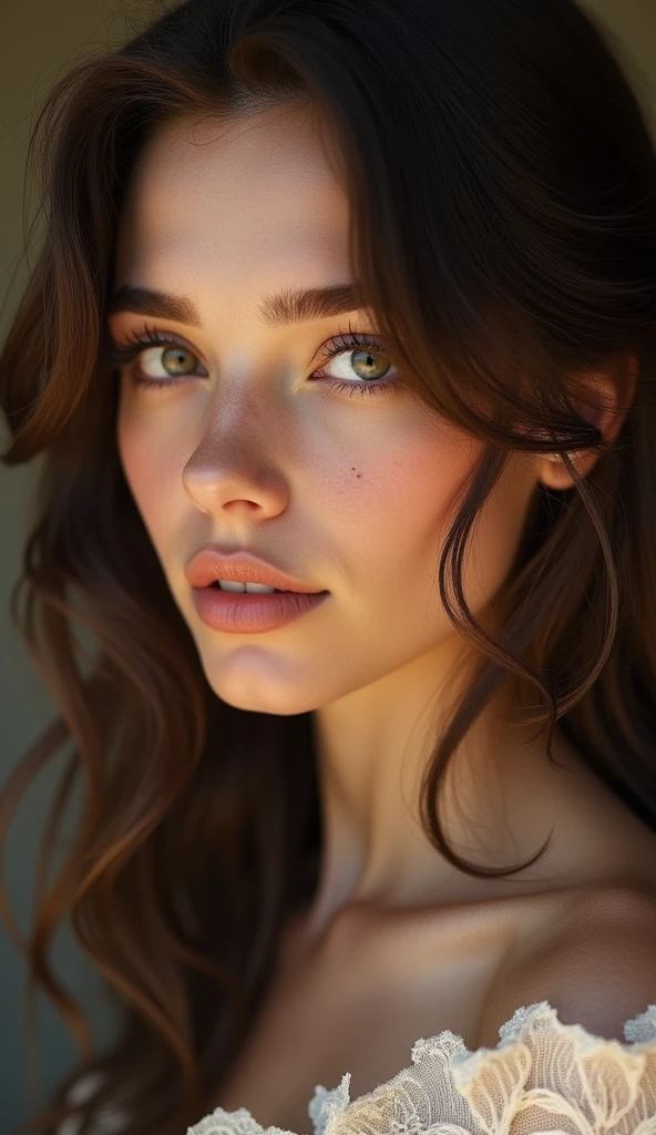 beautiful 20 year old brunette girl, detailed face, long eyelashes, beautiful lips, looking forward, hyper-realistic, photorealistic, 8k, high resolution, high quality, detailed skin, detailed hair, detailed clothing, detailed background, natural lighting, soft lighting, warm color tones, intricate details, cinematic composition, elegant, stylish, influencer