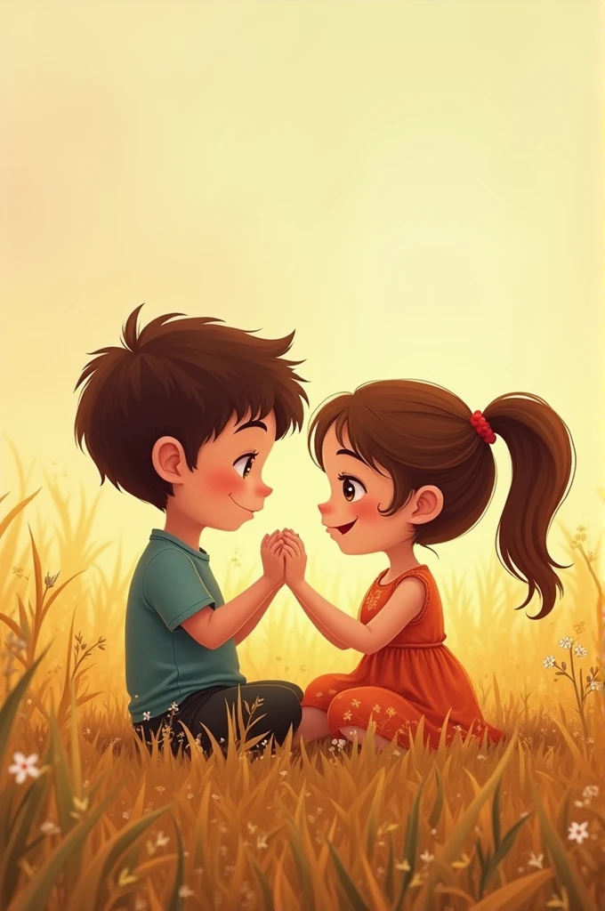 Illustrate the picture the young boy and young girl sitting on the crop and boy's hand put into  girl's pussy and she's smiling very cutely...
