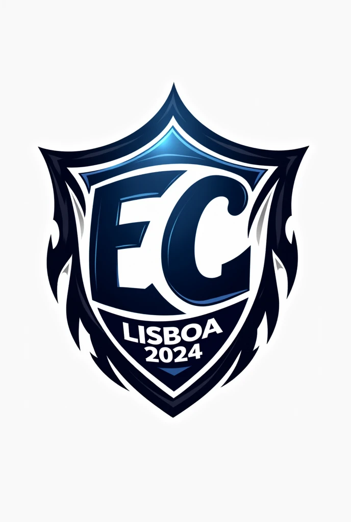 create a football logo with the name EC LISBOA 2024 with black blue and white details