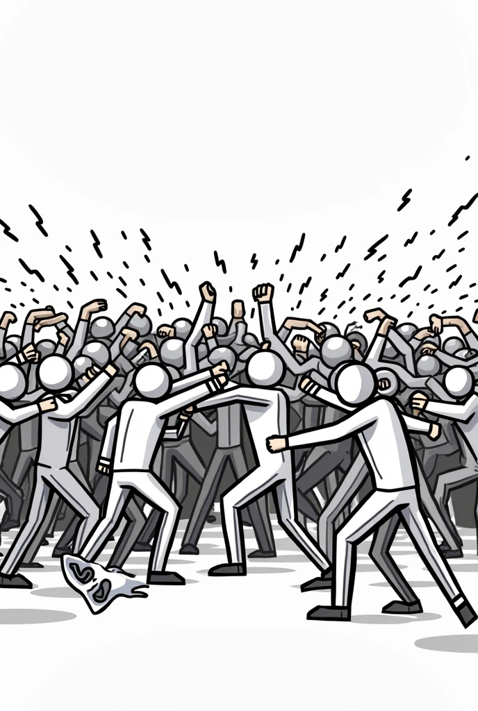Drawing of many stickman people fighting png