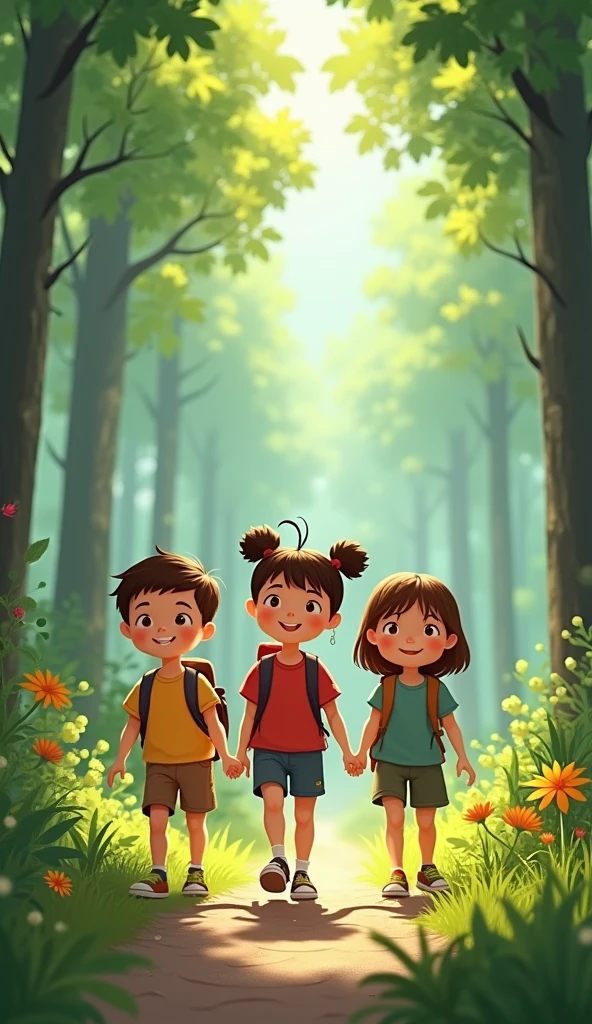 And those three kids return there home from the peaceful  forest