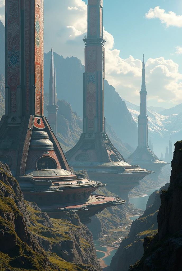 A futuristic city with a mix of Viking elements adorning its composition seen from above