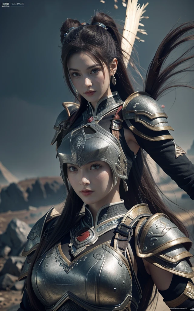 Game Art,Best picture quality,Maximum resolution,8K,(A bust photo),(portrait),(Head close-up),(Rule of Thirds),Unreal Engine 5 rendering works, (Future Girl),(Female Warrior),
15-year-old girl,(Ancient Chinese general),Eyes full of details,(Large Breasts),Elegance and nobility,indifferent,brave,
(Wearing ancient Chinese style armor,Tang Dynasty armor,The costumes are rich in detail,Metallic luster,Silver gray),Chinese characters,Fantasy style,
Photo poses,(Complex battlefield background),Movie Lighting,Ray Tracing,Game CG,((3D Unreal Engine)),OC rendering reflection mode