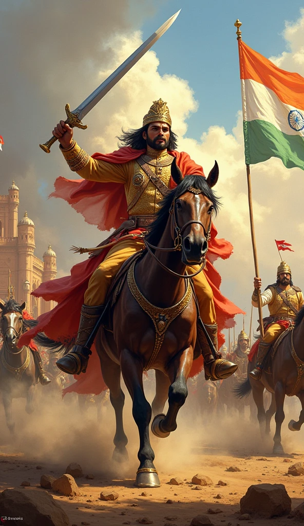 a indian king freedom fighter attacking on british force