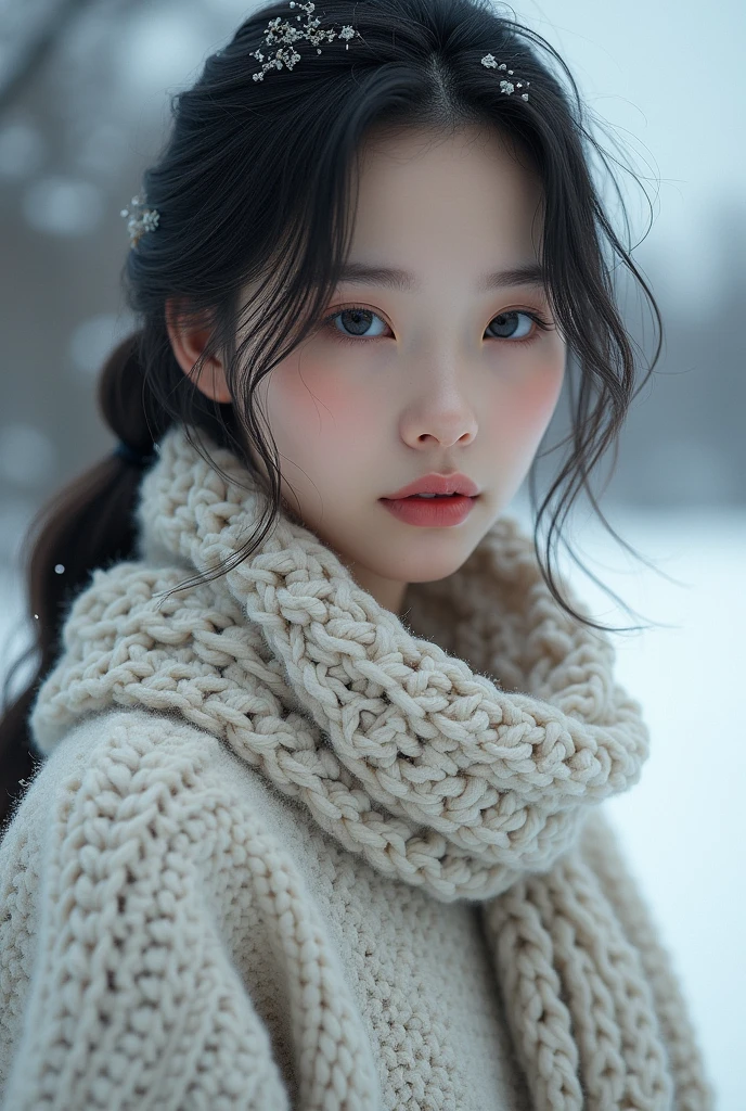 Snow Scene、Beautiful and lovely woman、Baby Face、topless、Ski caps、Scarf