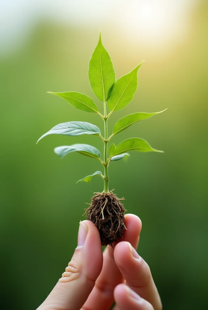 create an image holding the soybean plant (glycine max) with two fingers, highlighting the entire morphology of the plant, from the root to the top of the plant.