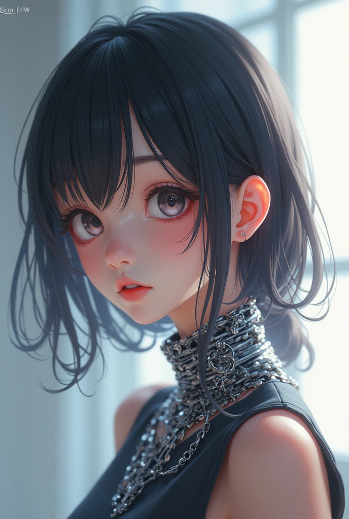 anime girl wearing a metallic collar
