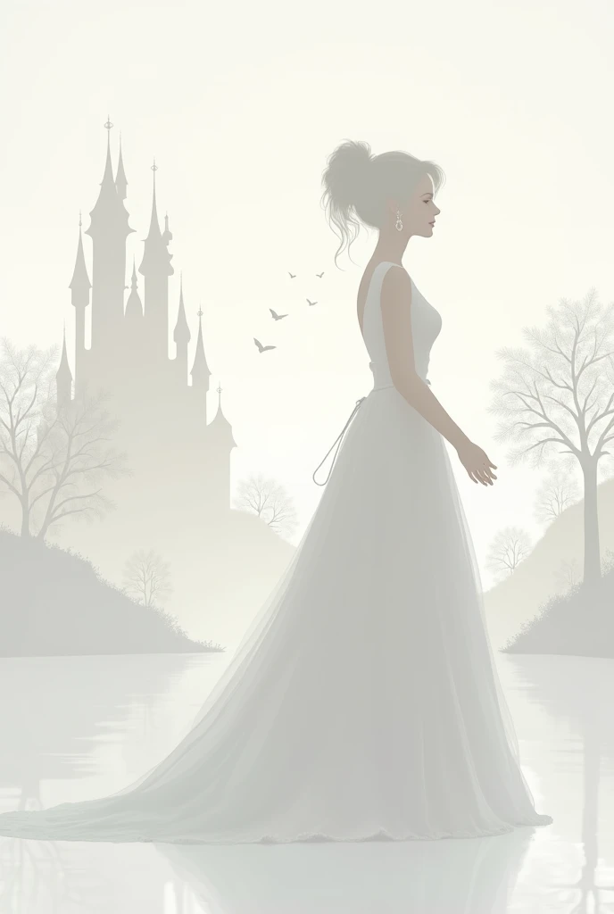 White is the main color、Woman silhouette、Cinderella、Silhouettes with castles and other backgrounds