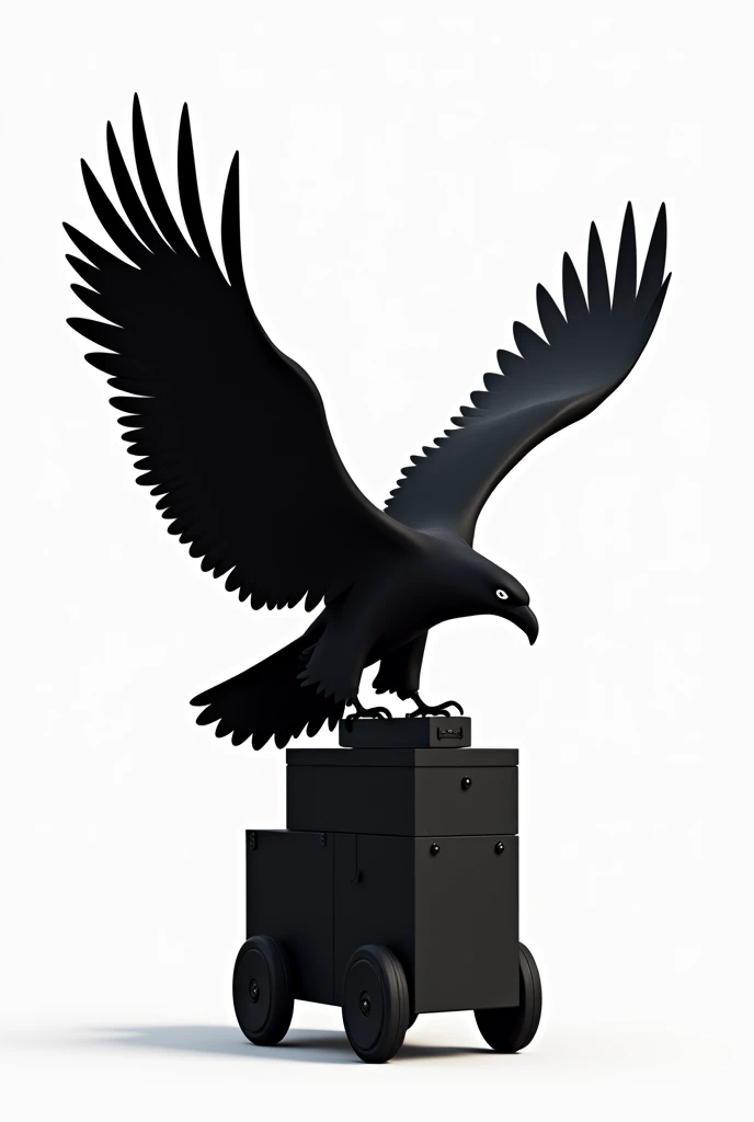 A Black Flying Eagle Without Any Eyes Is Holding A Black Box In A Black Cart With The Leg, The Image Shouldn’t Have Any Texture It Has To Be Plain Black And The Background Should Be White.