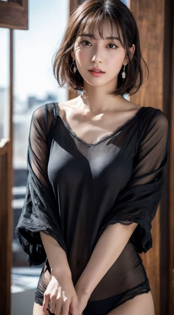 (8k, RAW Photos, Highest quality, masterpiece: 1.2), Super detailed, Super Resolution, (Genuine, Genuine photos: 1.37), High-resolution RAW color photos, Professional photos, とても細かくて美Shii, Very detailed, 8k wallpapers, Amazing details, Large file size, Official Art, Very detailed CG Unity 8k wallpapers, Very detailed beautiful girls, Very detailed faces, Very detailed目, Very detailed肌, Very elaborate fingers, Very detailed鼻, Very sophisticated mouth, Perfect Anatomy, Detailed Background, Detailed clothing, One Girl, (20:1.2), 20th Generation, cute Girl, Realistic body, , White skin, Glowing Skin, The body is slim, Black Hair, short hair, (Blunt bangs: 1.2), cute, like々Shii, かわいらShii顔, Realistic Face, Delicate eyes, Sale Eyes, ( (Stylish winter clothes)), ((superior)) Earrings, looking at the camera, Cowboy Shot, Positive, Standing position, traitor, Dynamic Lighting, C cup ,Close-up,