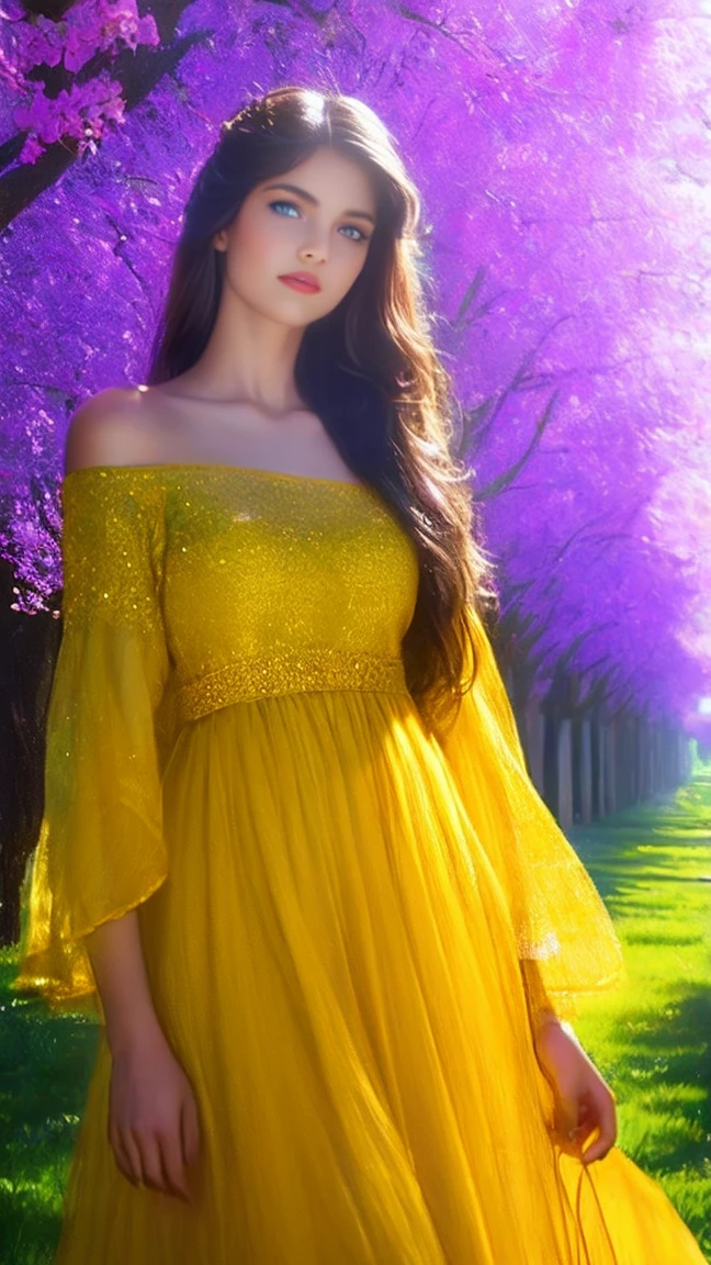 A girl with long, flowing hair (best quality, realistic:1.37), beautiful blue eyes, and luscious lips is standing in a vibrant garden. She exudes an air of confidence and sensuality, her pose suggesting a hint of seduction. The garden is filled with colorful flowers and lush greenery, creating a picturesque backdrop. The sunlight filters through the leaves, casting soft, warm rays on the girl's flawless skin. The scene overall has a dreamy and whimsical quality, reminiscent of a oil painting (masterpiece:1.2). The colors are rich and vibrant, with a slightly warm and romantic tone. The lighting is soft and gentle, enhancing the girl's natural beauty.