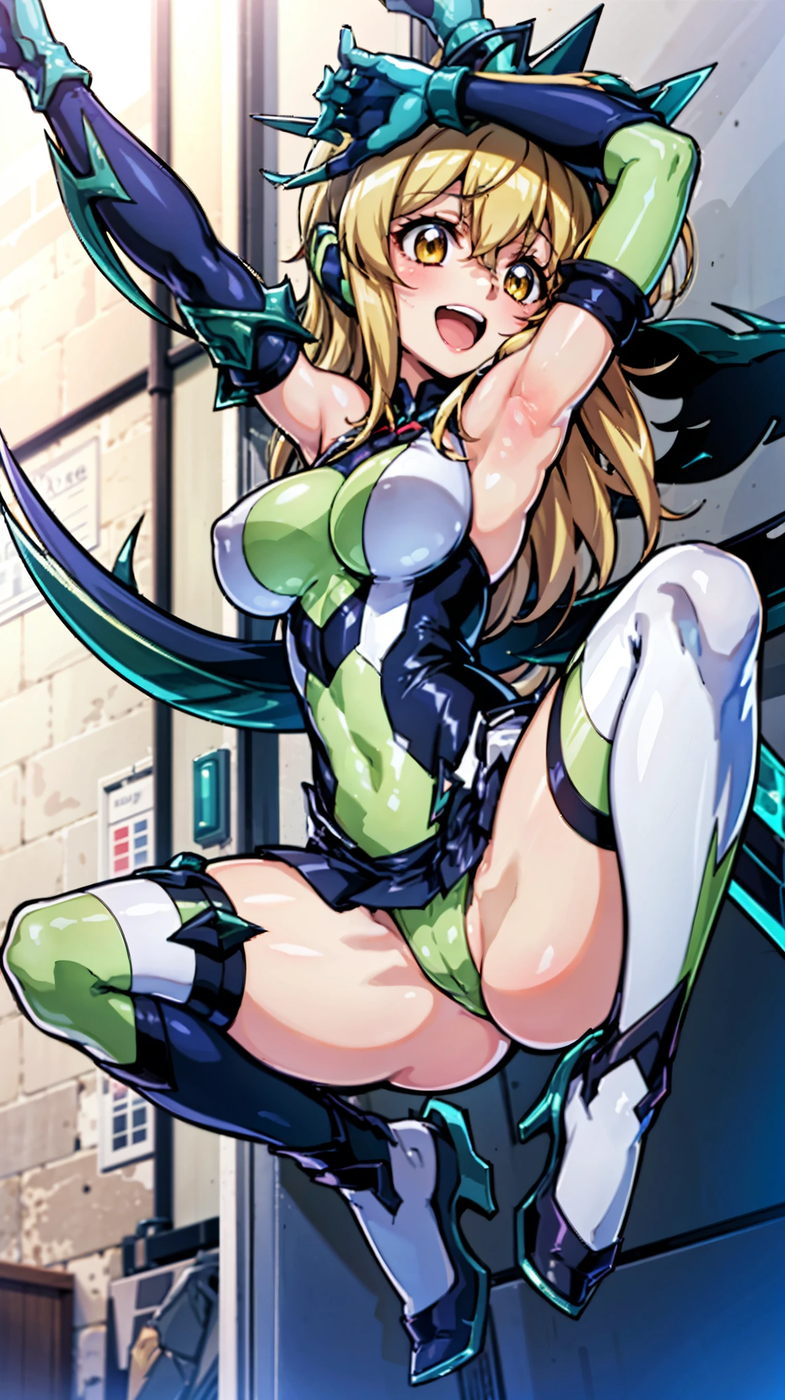 (Extremely detailed CG), (Highest quality),(full body),(( Spread your legs,Strike a Pose)),1 _girl,alone, Akatsuki Kirika,symphogear,Perfect Face, Glowing Skin, Glowing Skin, Wide Hips,Tight waist,Knee-high boots,Elbow Bag,1 girl, Long Hair, Big Breasts,Thick thighs,sunset,Octane,(rise_leg:1.2),(leg_in_front_of_girl:1.3),rise_feet,stretch_knee,rise_sole,rise_heel,rise_ toes,rise_ankle,(stretch_leg:1.1),(Buttocks:0.6),big_smile, laugh,back_knee,I-shaped_balance,stretch_knee_back,crotch,