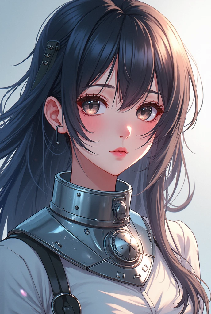 anime girl wearing a metallic collar