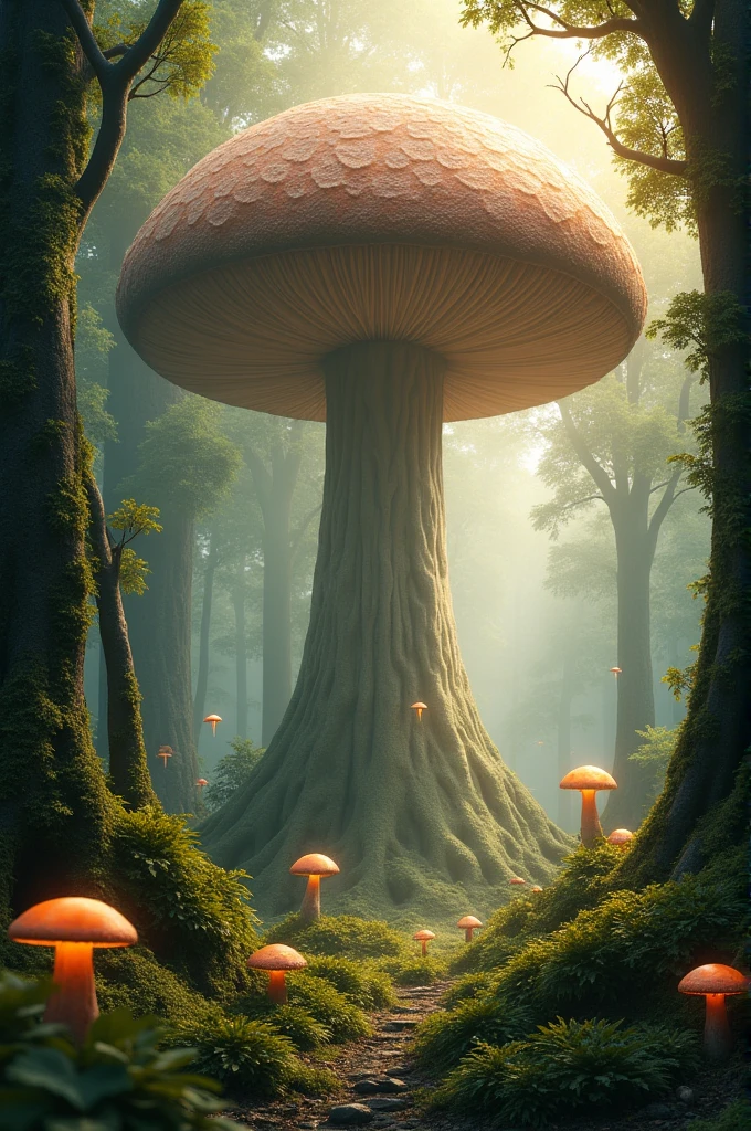 A giant mushroom in the middle of a forest 