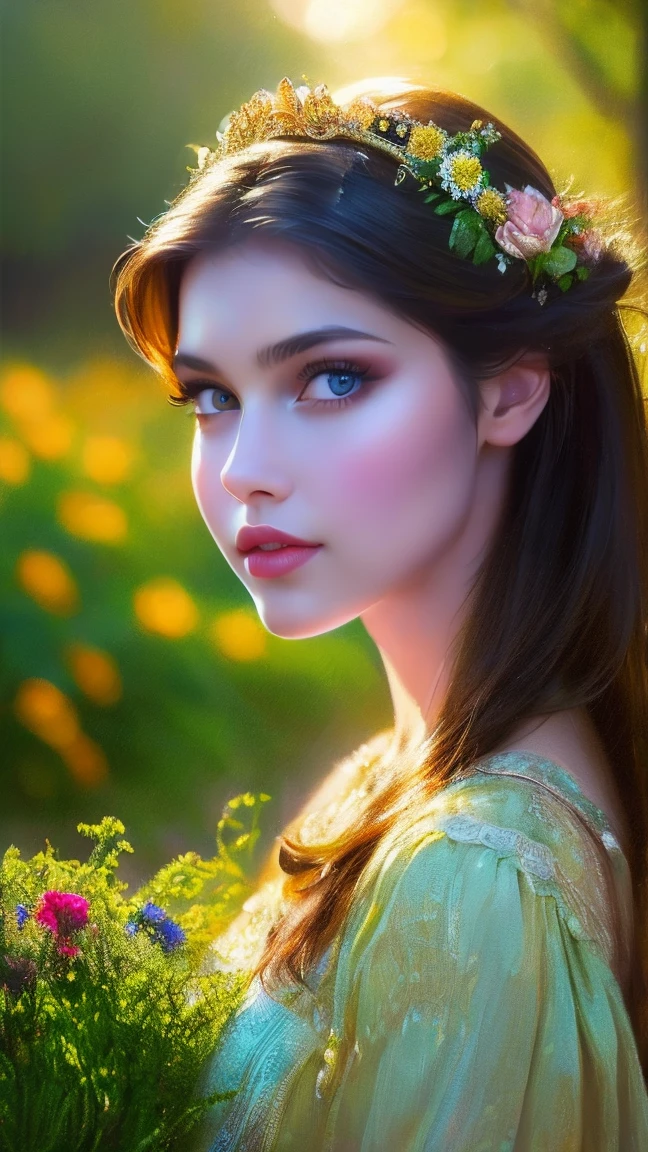 a beautiful girl in a lush garden, surrounded by colorful flowers, gazing up at a starry night sky, (best quality,4k,8k,highres,masterpiece:1.2),ultra-detailed,(realistic,photorealistic,photo-realistic:1.37),extremely detailed eyes and face,longeyelashes,detailed flower petals,detailed starry night sky,vibrant colors,cinematic lighting,intricate background details,fantasy,dreamlike