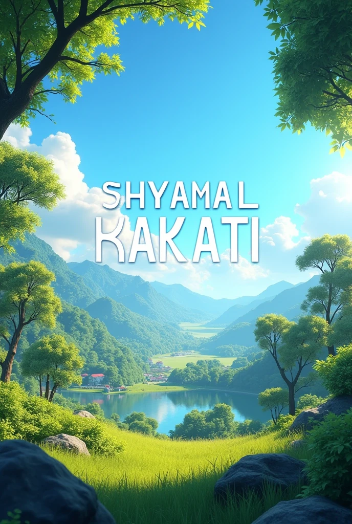 Background one free fire max and blue sky , side one beautiful neturel scenery, poin write name" SHYAMAL KAKATI" 