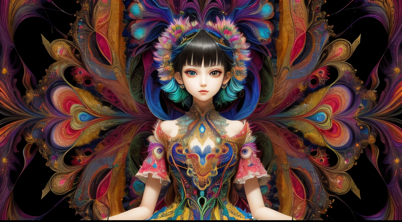 (masterpiece, top quality, best quality, official art, beautiful and aesthetic:1.2), (1girl:1.3), extremely detailed,(fractal art:1.2),colorful,highest detailed,(zentangle:1.2), (dynamic pose), (abstract background:1.5), (treditional dress:1.2), (shiny skin), (many colors:1.4), upper body, masterpiece, best quality,high quality,highres, 16K,RAW,ultra highres,ultra details,finely detail,an extremely delicate and beautiful,extremely detailed,real shadow, anime,highly detailed painted,award winning glamour paintting,wonderful paintting,art style,stylized,