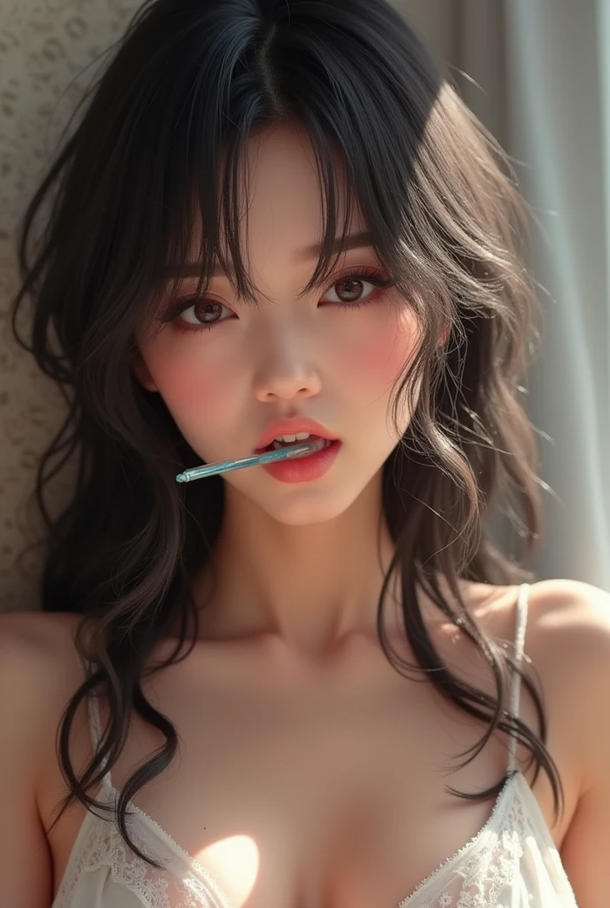 nsfw, ((masterpiece:1.4, best quality)), ((masterpiece, best quality)), (photo realistic:0.7), professional lighting, physically-based rendering, very cute, expressionless, extremely detailed eyes and face, eyes with beautiful details, Japanese idol, (Japanese actress), ((dog collar)),bedroom,(nude), a naked woman and stand straight opposite and full body, (((covered in semen))),