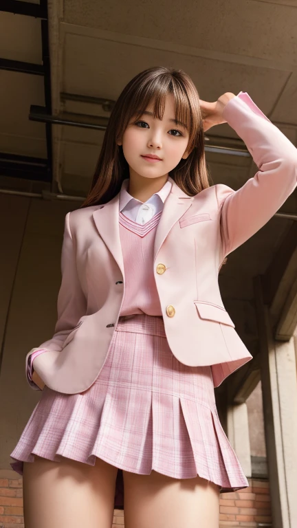 8k resolution, masterpiece, Ultra-high resolution, Very detailed, pull down your white panties,smile,Pink check skirt flip,
Realistic, Very delicate and beautiful, Detailed skin,uniform,blazer,Pussy,Beautiful realistic face, Detailed face, One Girl, s old, Attractive Japanese women photos, The best light, Model shooting style, elevation, Pink Hair, Asymmetrical hair, Asymmetrical bangs, Messy Hair, Elegant pose, Perfect female body, Perfect and delicate limbs, Perfect body,Brick Warehouse, (View your viewers:1.1), (From below:1.3), 
