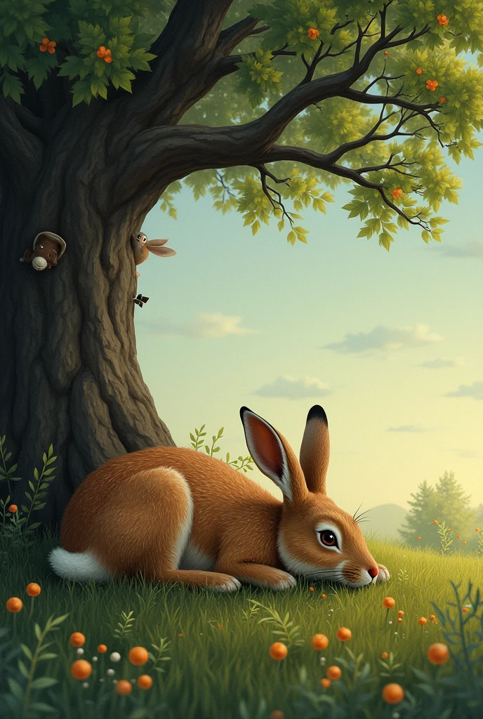 THE HARE SLEEPING UNDER AN ANIMATED TREE