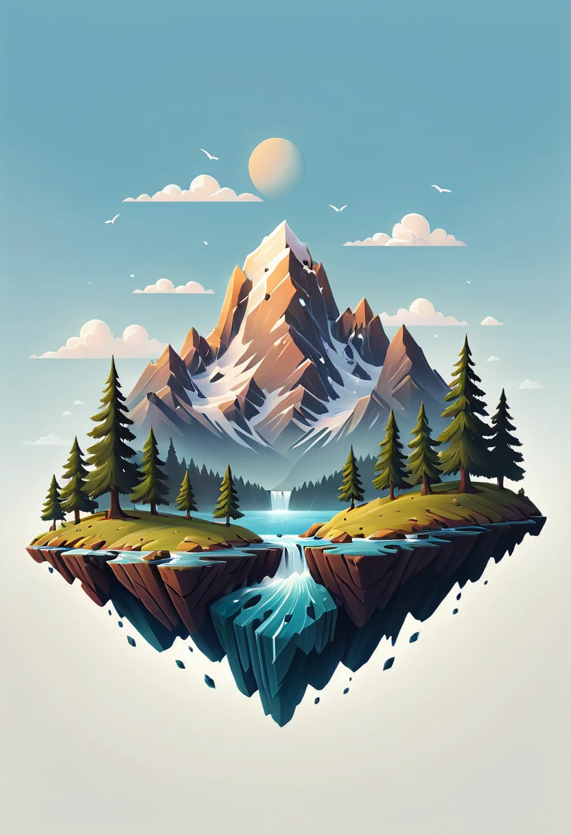 impressive painting of a mountain with trees and water, a detailed painting by Petros Afshar, shutterstock contest winner, environmental art, detailed painting, outlined art, 2d game art, isolated background for logo, strong contours, logo design