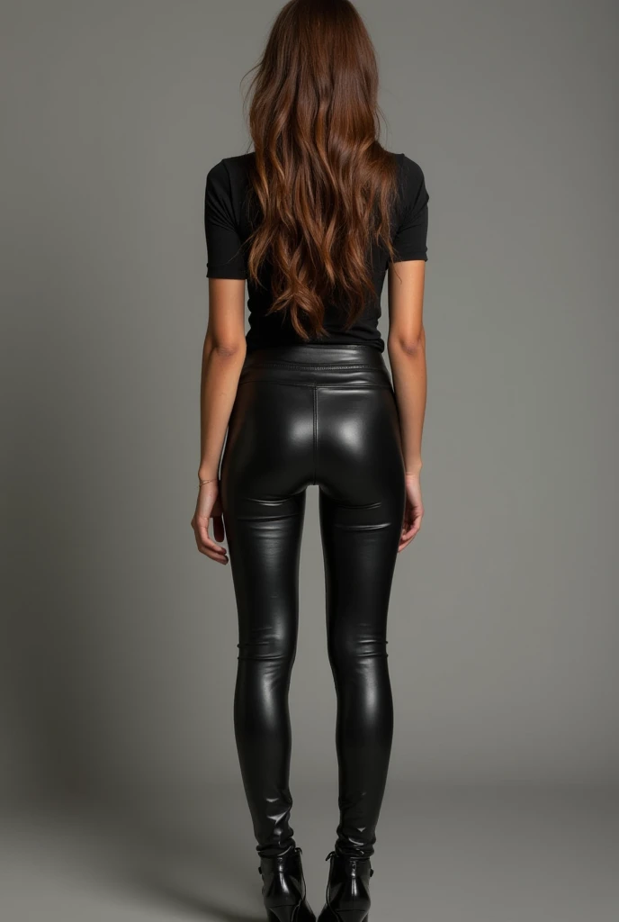 Woman in leather leggings