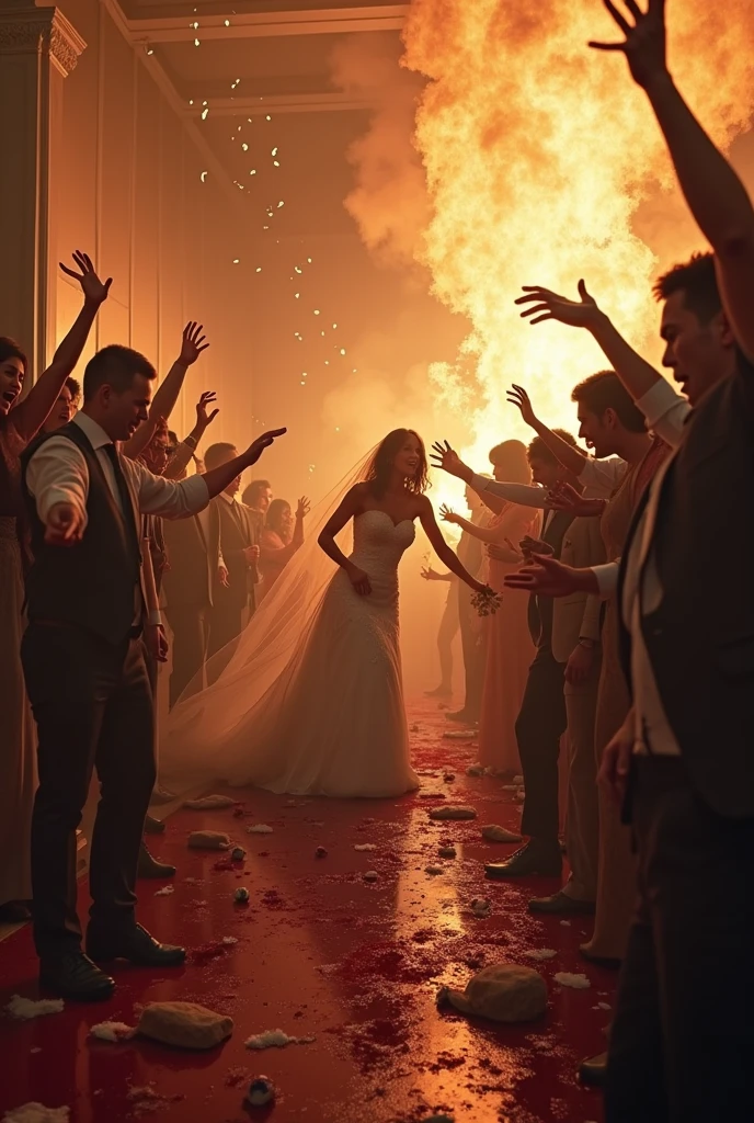 make the image of a perfect wedding then this wedding starts to catch fire and murderers start killing the guests more blood and death