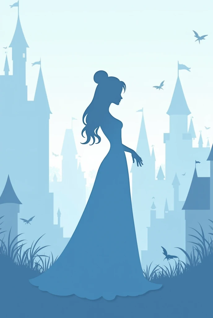 Smartphone Wallpaper、Woman silhouette、Cinderella、Silhouettes with castles and other backgrounds、The dress is light blue👗