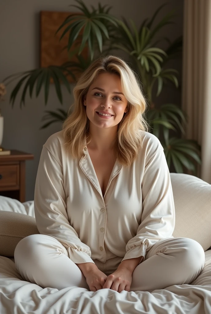 1girl, (tiny:1.5) (toy-sized:1.5) (thicc:1.5) 30 year old [Cara Delevingne:Natalie Dormer:0.6]  (wearing a baggy black linen shirt slipping off shoulders:1.4) and (baggy oversized black linen pants:1.3) and (sitting on an oversized tall light blue couch:1.5), (enormous sagging pendulous breasts:1.5), (blonde hair:1.3), (closed eyes:1.5), (oversized clothes:1.4),, (closed sultry smile:1.3), , (deep cleavage:1.2), (oversized white  throw pillows:1.3)