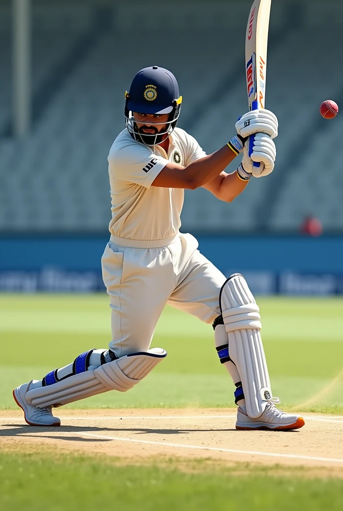 Design a PNG image of Virat Kohli executing a cover drive on the cricket field. The image should capture his dynamic pose, with a focus on his bat swing and follow-through. The background can be a simple cricket pitch with minimal distractions, ensuring Kohli is the central and ultimate focus of the design.