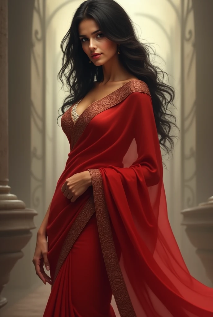 Beautiful slim figure girl in red sari 😘 👙