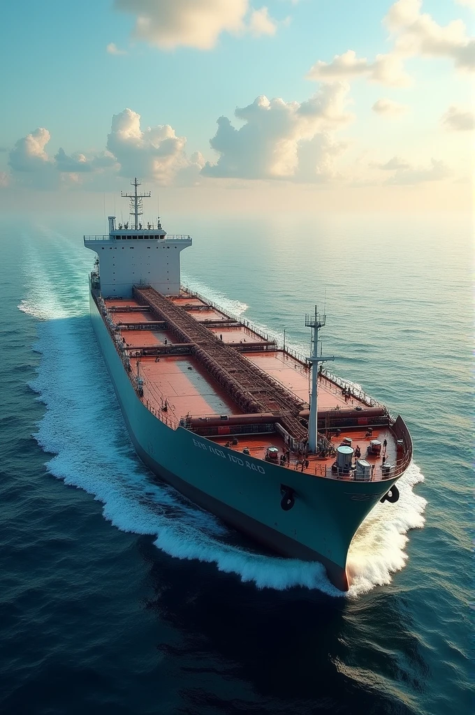 Picture of cargo ship at sea while a test at the middle "ship operation and management