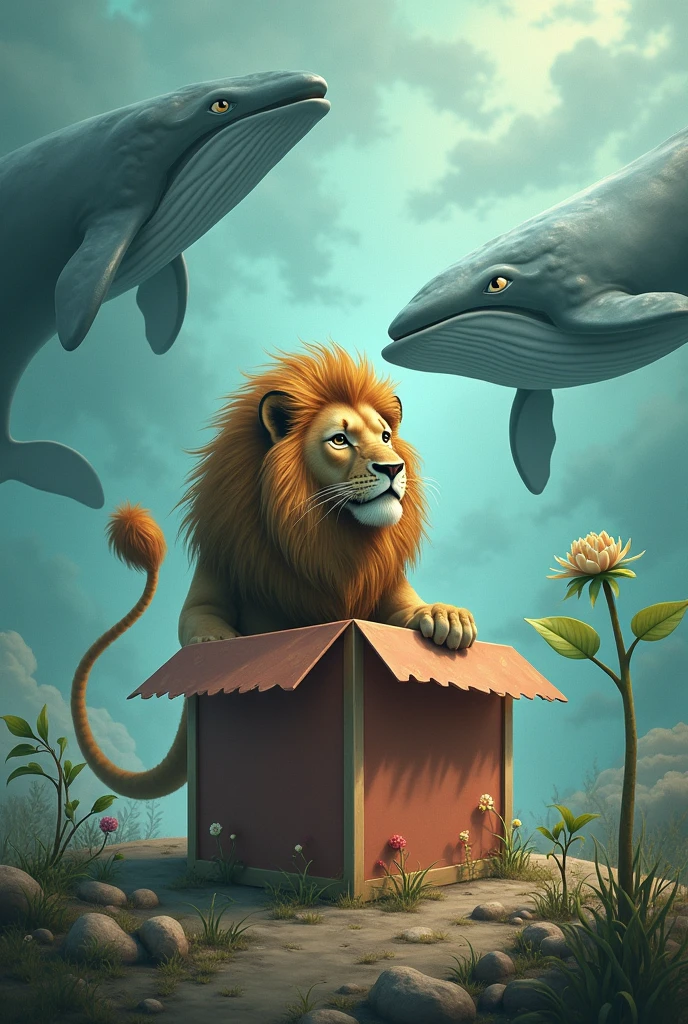 Lion from the Jack-in-the-Box、Whales、A picture of a plant emerging