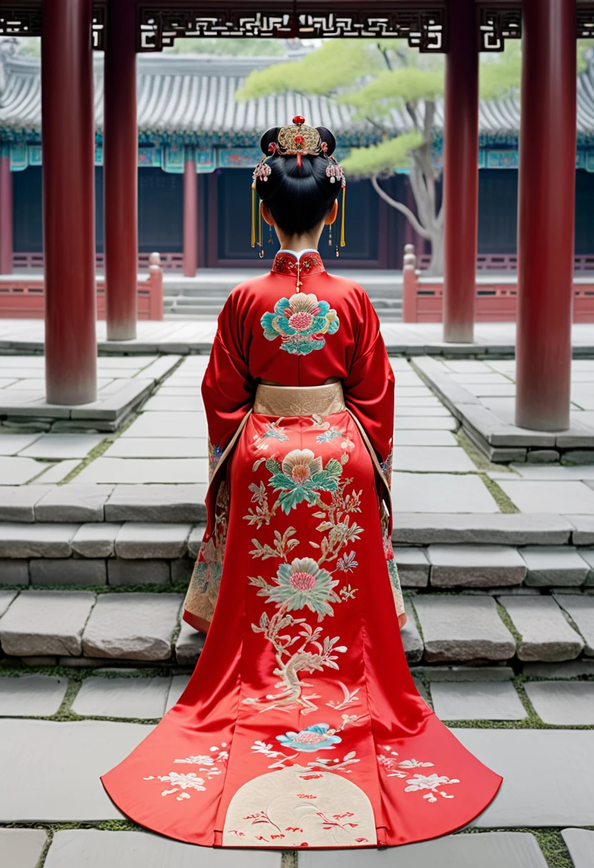 Full body view of Empress of Qing Dynasty from behind, hairy pussy wearing red Chinese dress floral embroidery only large buttocks are seen.
Nudity. The face of a Qing Dynasty woman on all fours in a Chinese drama shows
Her hair is parted from the center of her forehead to the left and right with a large crown of the empress of the capital city of China, tied up in the back, and her hair is tied up with ornamental hair, and the outer stone tatami of the Chinese palace of the Qing Dynasty.