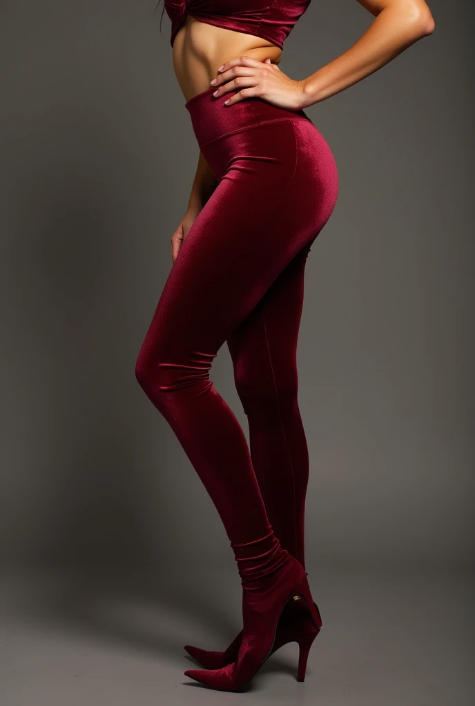 Woman in velvet leggings hot