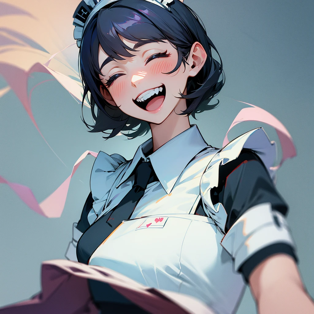 Maid uniform woman upper body laughing