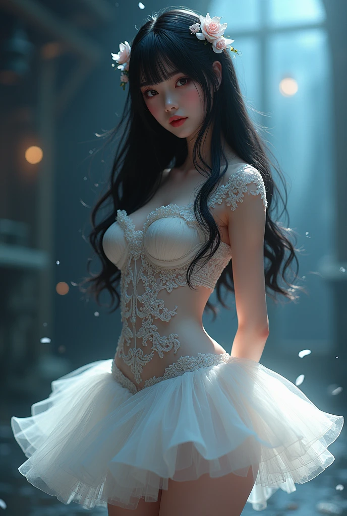 Perfect Face,beautiful girl,Idol,Idol衣装,skirt,Tutu,Long Black Hair,bangs,Landmine Girl