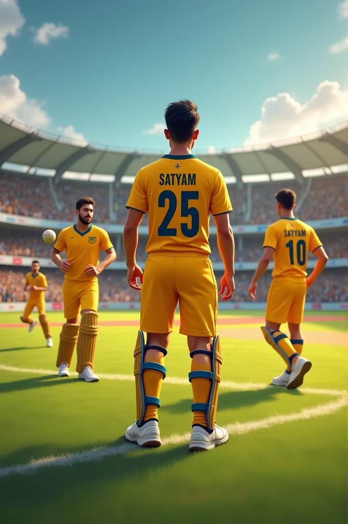 Image cricket watching young men men name Satyam jersey number 25 yellow jersey 
