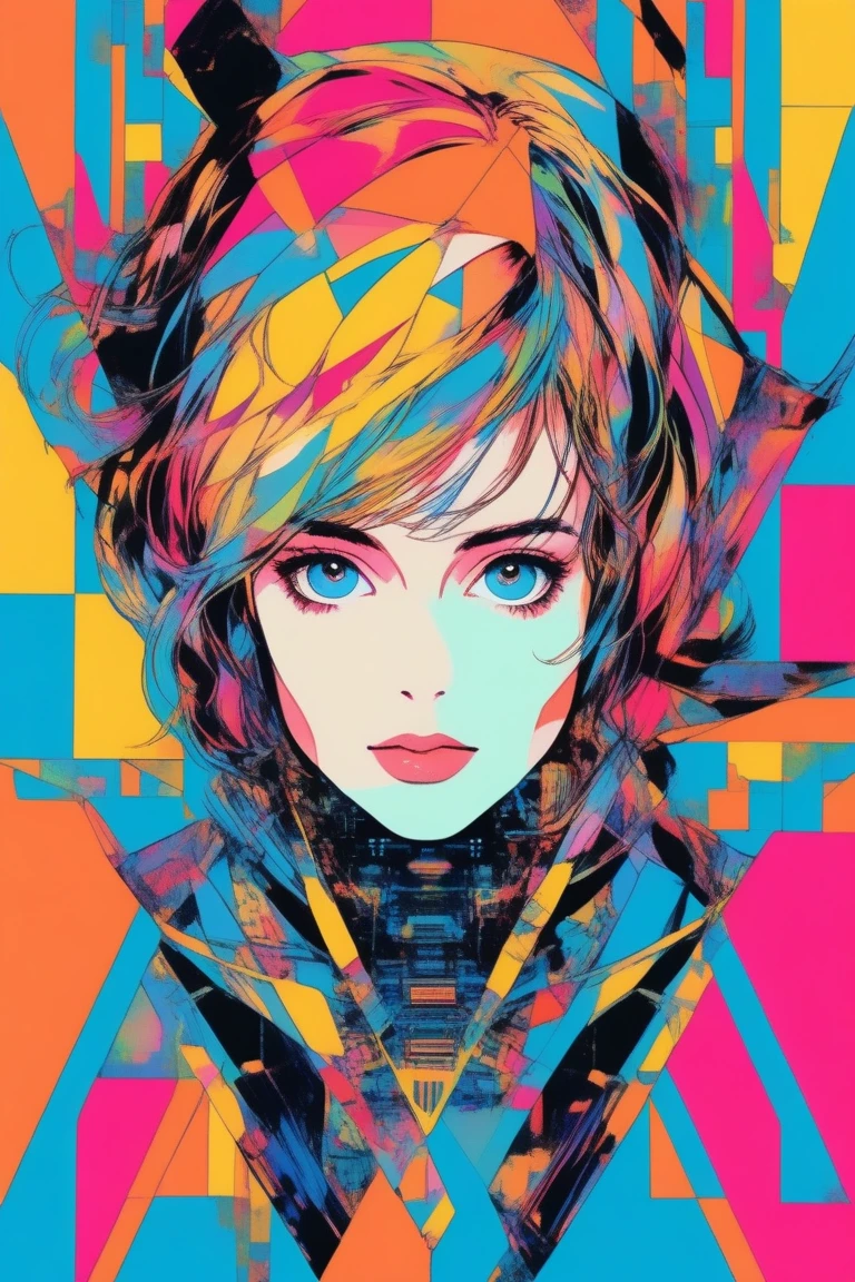 (((masterpiece, Highest quality))),(((alone:1.2))),(((One girl:1.2))),32K Wallpapers, Very detailed, Vintage Science Fiction,(((((geometric cinematic movie))))), (Bauhaus), shape,(((Abstract))),(cyber punk),(((((portfolio))))),(((((close))))),(((((breast enhancement))))),((((More Angles)))),(((highlight))),Vast landscape,((((Heterochromia iridis)))),(((completion. Detailed face))),(((Very talented))),(((The most complex machine))),((Overall colorful)),((Andy Warhol style:1))