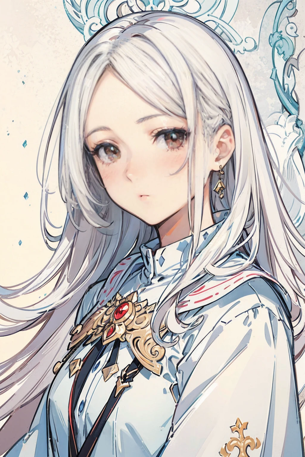 a small, petite girl with long white hair, red eyes, a lazy pose, and a sleepy expression, highly detailed portrait, photorealistic, 8k, best quality, (masterpiece:1.2), (realistic:1.37), hyper detailed, intricate details, beautiful detailed eyes, beautiful detailed lips, extremely detailed face, long eyelashes, intricate hairstyle, soft lighting, warm color tones, delicate skin, (ethereal:1.2), (dreamy:1.1), elegant, serene