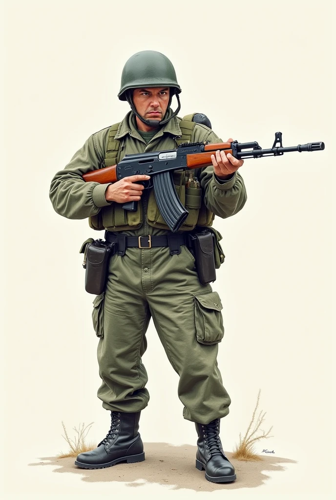Drawing of russian soldier with AKM