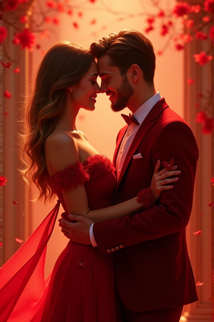 a couple wearing red clothes