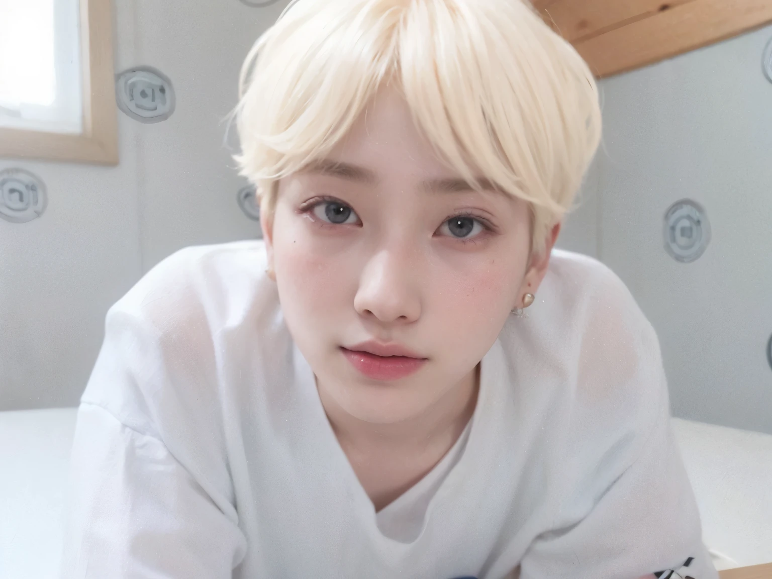 Arafa woman with colored hair sitting at a table, jung jaehyun, adorable and pale korean face, ulzzang inteligente, Kim Doyoung, with short hair, jossi do blackpink, Hong Jun Hyung, Tae June Kim, ulzzang, the hime cut, Jaeyeon Nam, xqc, park jimin, tomboy short platinum hair